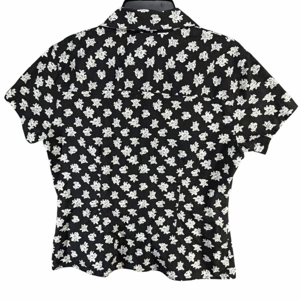 Vintage Christian Dior Separates Blouse Women 10 Black White Floral Modest Retro - Picture 5 of 12